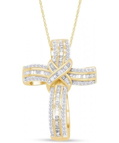 White Natural Diamond Infinity Cross Pendant Necklace in 14k Gold Over Sterling Silver (1 Ct) Gift For Women & Men yellow-gol...