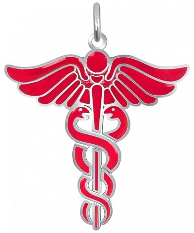 Caduceus Necklace in Solid 14k Gold, Gold Necklace for Doctor Nurse, Made in America Pendant Only Red Enamel White Gold $120....