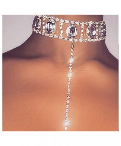 Statement Bling Crystal Thick Choker Rhinestones Long Chain Y Necklace for Women and Girls Silver $12.38 Necklaces