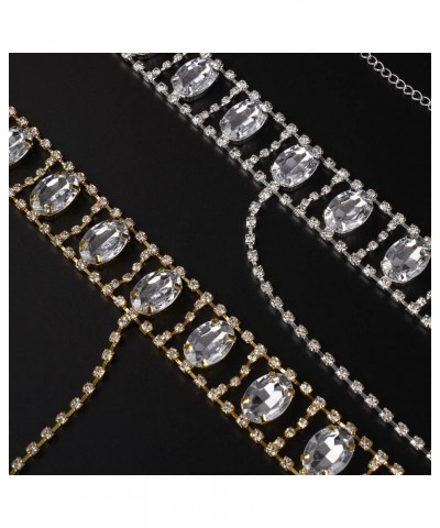 Statement Bling Crystal Thick Choker Rhinestones Long Chain Y Necklace for Women and Girls Silver $12.38 Necklaces