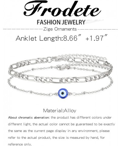 Initial Ankle Bracelets for Women, 14K Gold Plated Double Layered Initial Anklets Jewelry for Women Teen Girls 2:silver evile...