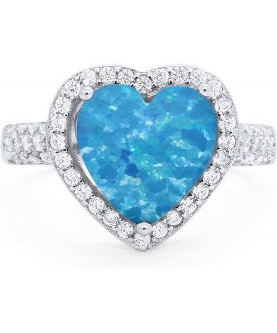 Halo Art Deco Design Fashion Ring Heart Round Simulated Cubic Zirconia 925 Sterling Silver Lab Created Blue Opal $11.20 Rings