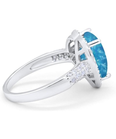 Halo Art Deco Design Fashion Ring Heart Round Simulated Cubic Zirconia 925 Sterling Silver Lab Created Blue Opal $11.20 Rings