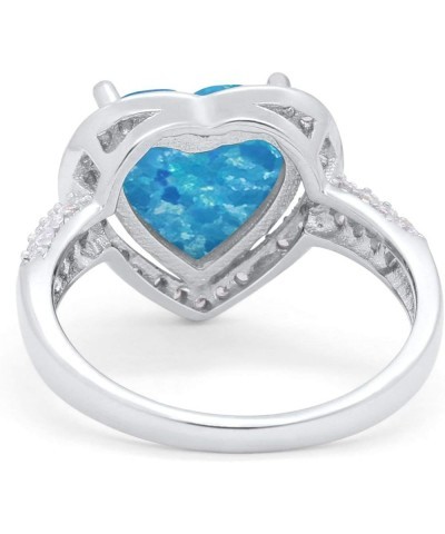 Halo Art Deco Design Fashion Ring Heart Round Simulated Cubic Zirconia 925 Sterling Silver Lab Created Blue Opal $11.20 Rings