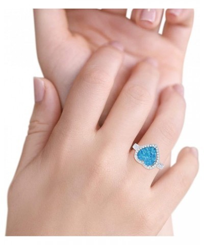 Halo Art Deco Design Fashion Ring Heart Round Simulated Cubic Zirconia 925 Sterling Silver Lab Created Blue Opal $11.20 Rings