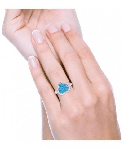 Halo Art Deco Design Fashion Ring Heart Round Simulated Cubic Zirconia 925 Sterling Silver Lab Created Blue Opal $11.20 Rings