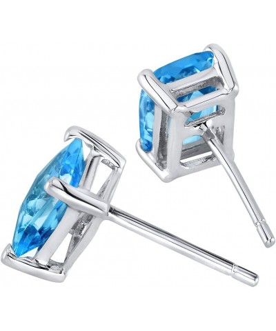 Solid 14K White Gold Swiss Blue Topaz Earrings for Women, Genuine Gemstone Birthstone Solitaire Studs, 7x5mm Radiant Cut, 2.2...