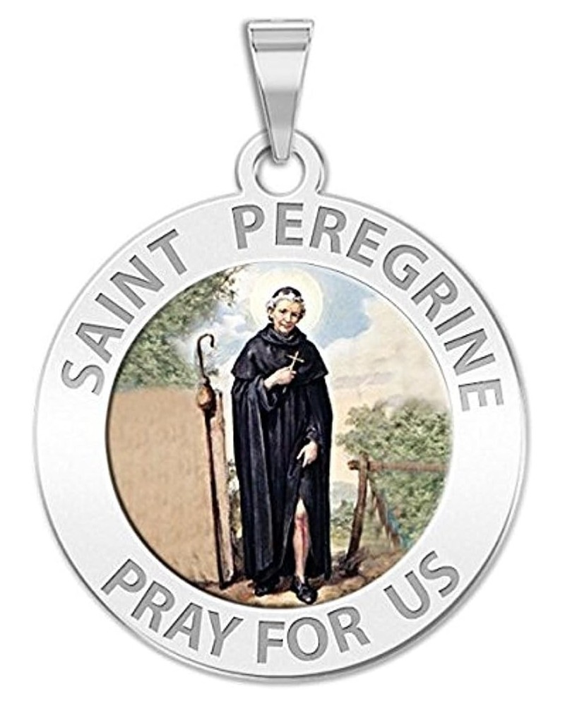 Saint Peregrine Religious Medal Color - 3/4 Inch Size of a Nickel -Sterling Silver Medal Only $19.78 Pendants