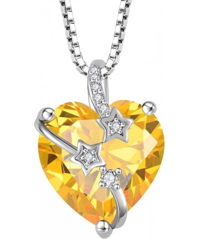 Heart Birthstone Necklace for Women 925 Sterling Silver Star Heart Pendant Jewelry Gift for her 11-Golden Topaz-Nov $30.55 Ne...