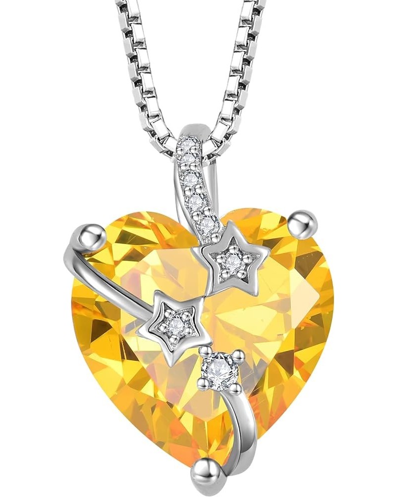 Heart Birthstone Necklace for Women 925 Sterling Silver Star Heart Pendant Jewelry Gift for her 11-Golden Topaz-Nov $30.55 Ne...