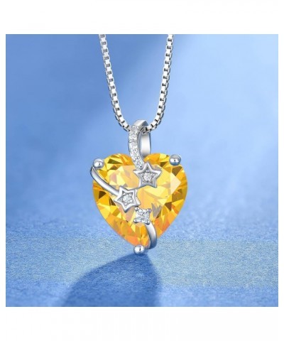 Heart Birthstone Necklace for Women 925 Sterling Silver Star Heart Pendant Jewelry Gift for her 11-Golden Topaz-Nov $30.55 Ne...