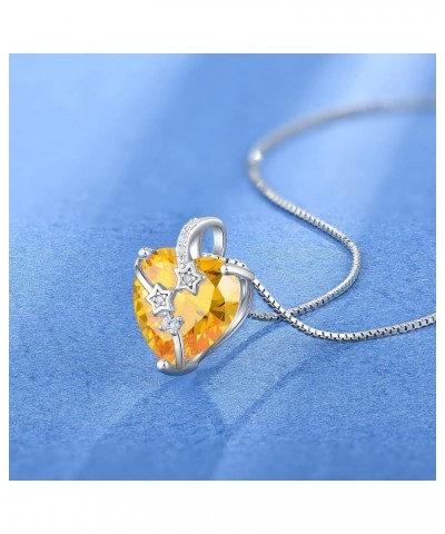 Heart Birthstone Necklace for Women 925 Sterling Silver Star Heart Pendant Jewelry Gift for her 11-Golden Topaz-Nov $30.55 Ne...