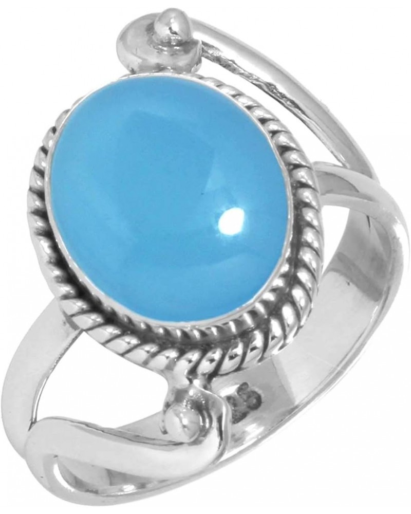 925 Sterling Silver Handmade Ring for Women 9x11 Oval Gemstone Costume Silver Jewelry for Gift (99013_R) Blue Chalcedony $13....