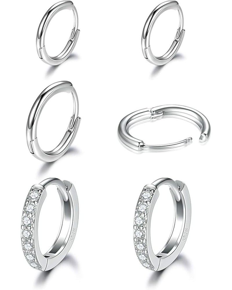 Small Silver Hoop Earrings-Cubic Zirconia Cuff Earrings| 3 Pairs Sterling Silver Hoop Earrings|Tiny Cartilage Hoop Earrings f...