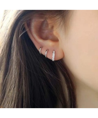 Small Silver Hoop Earrings-Cubic Zirconia Cuff Earrings| 3 Pairs Sterling Silver Hoop Earrings|Tiny Cartilage Hoop Earrings f...