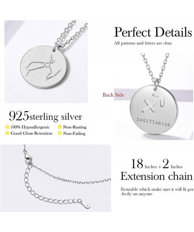 925 Sterling Silver 12 Constellation Necklace Round Astrology Horoscope Zodiac Sign Pendant Necklace, Silver/Gold (with Gift ...