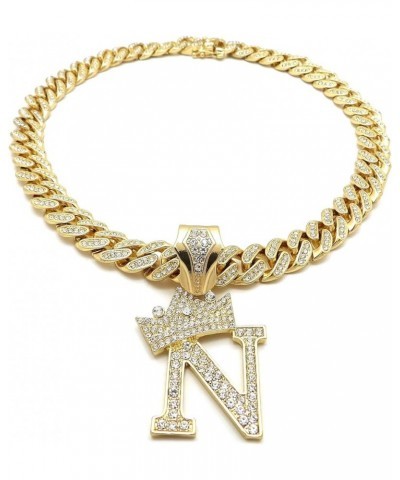 Unisex Pave Alphabet Initial Letter Pendant 12mm 18" Box Lock Miami Cuban Chain Necklace N $21.56 Necklaces