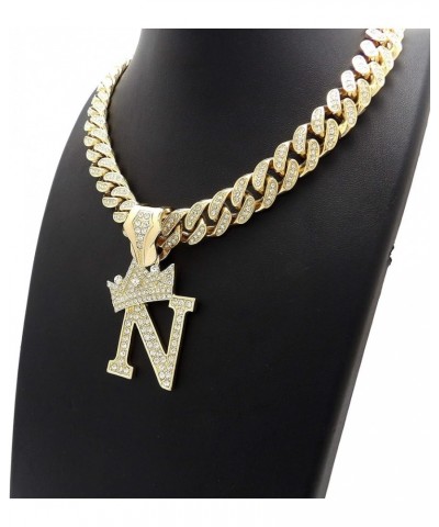 Unisex Pave Alphabet Initial Letter Pendant 12mm 18" Box Lock Miami Cuban Chain Necklace N $21.56 Necklaces