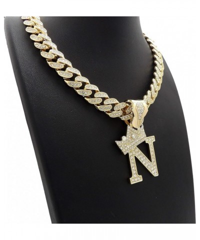 Unisex Pave Alphabet Initial Letter Pendant 12mm 18" Box Lock Miami Cuban Chain Necklace N $21.56 Necklaces