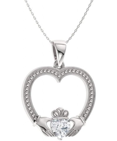 Natural and Certified Heart Cut Gemstone Claddagh Necklace in 14k Solid Gold | 0.30 Carat Pendant with Chain Valentine's Day ...