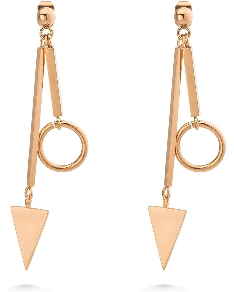 Womens Hanging Hoop Triangle Stainless Steel Bead Ball Studs Earrings Pink Rose Gold $10.43 Earrings