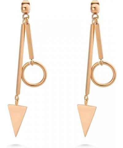 Womens Hanging Hoop Triangle Stainless Steel Bead Ball Studs Earrings Pink Rose Gold $10.43 Earrings