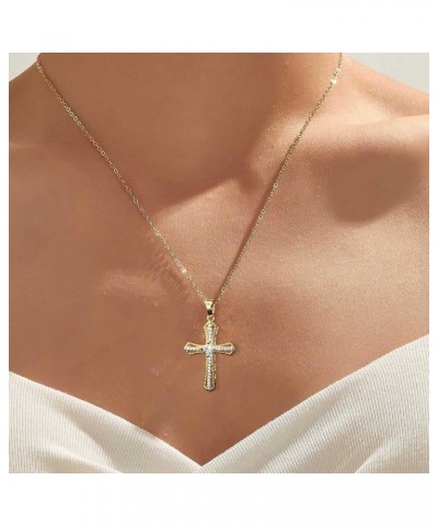 Cross Necklace for Women - 14K Gold Plated Dainty Necklace Cross Pendant with Diamonds, Vintage Gold Necklaces for Women & Me...