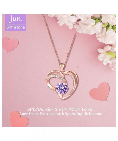 Love Heart Necklaces for Women 925 Sterling Silver Birthstone Pendant Necklace Rose Gold Plated Anniversary Birthday Annivers...