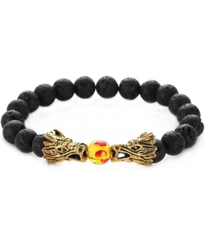 Gold Dragon Lava Stone Bracelet for Women Black Beads Stretch Good Luck Anniversary Birthday Valentines Day Family Lava Stone...