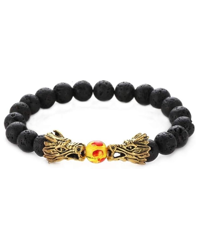 Gold Dragon Lava Stone Bracelet for Women Black Beads Stretch Good Luck Anniversary Birthday Valentines Day Family Lava Stone...