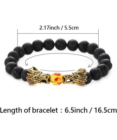 Gold Dragon Lava Stone Bracelet for Women Black Beads Stretch Good Luck Anniversary Birthday Valentines Day Family Lava Stone...