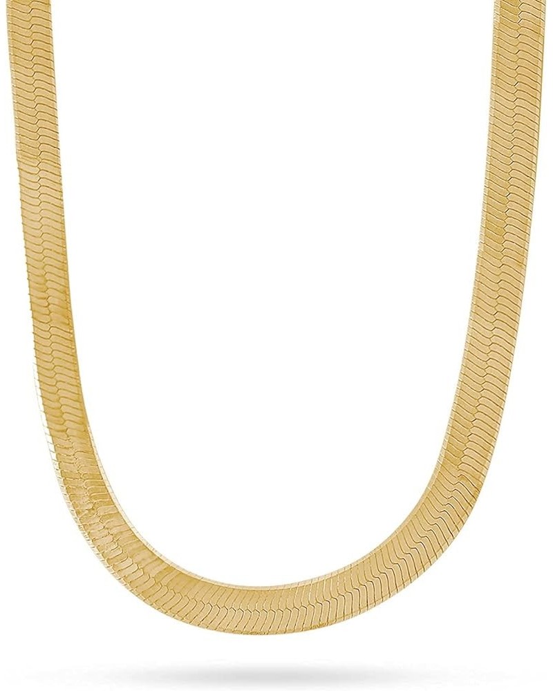 18K Gold Plating Over Sterling Silver 3MM, 4.5MM, 5.5MM, 7MM Flexible Flat Magic Herringbone Chain Necklace 20 7MM Gold $37.1...