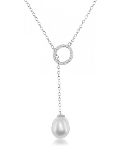 Sterling Silver/Gold Tone Cubic Zirconia Open Circle & Cultured Fresh Water Pearl Y Lariat Necklace Sterling Silver $24.74 Ne...