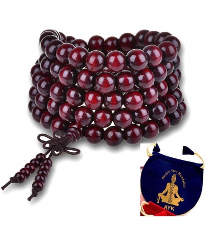 Rosewood Mala Beads Necklace 108 Buddhist Prayer Beads Red Sandalwood Rudraksha Mala - Energized - w/Pouch 10mm 108+1 Beads E...