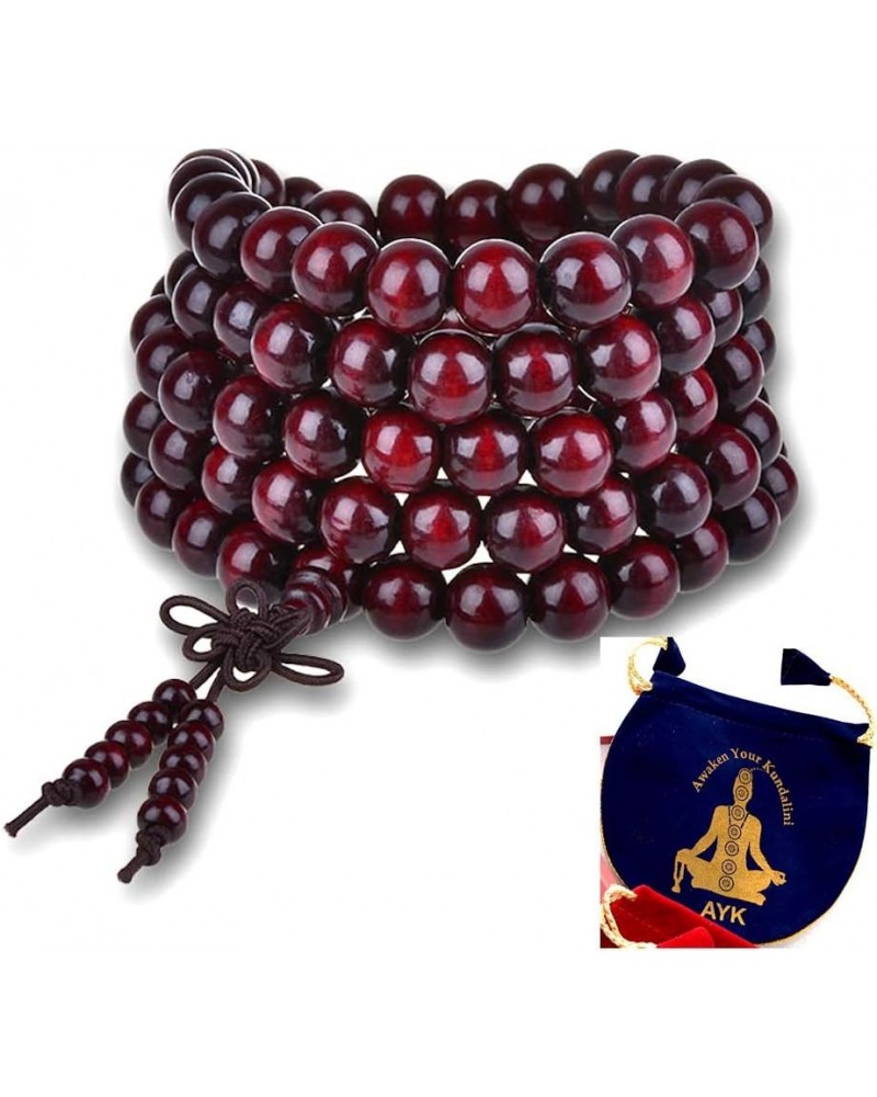 Rosewood Mala Beads Necklace 108 Buddhist Prayer Beads Red Sandalwood Rudraksha Mala - Energized - w/Pouch 10mm 108+1 Beads E...