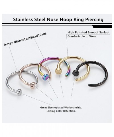 5PCS Nose Rings Hoops for Women 316L Stainless Steel Nose Piercings Jewelry Hypoallergenic 18G 20G 22G Nose Ring 8MM 10MM Sil...