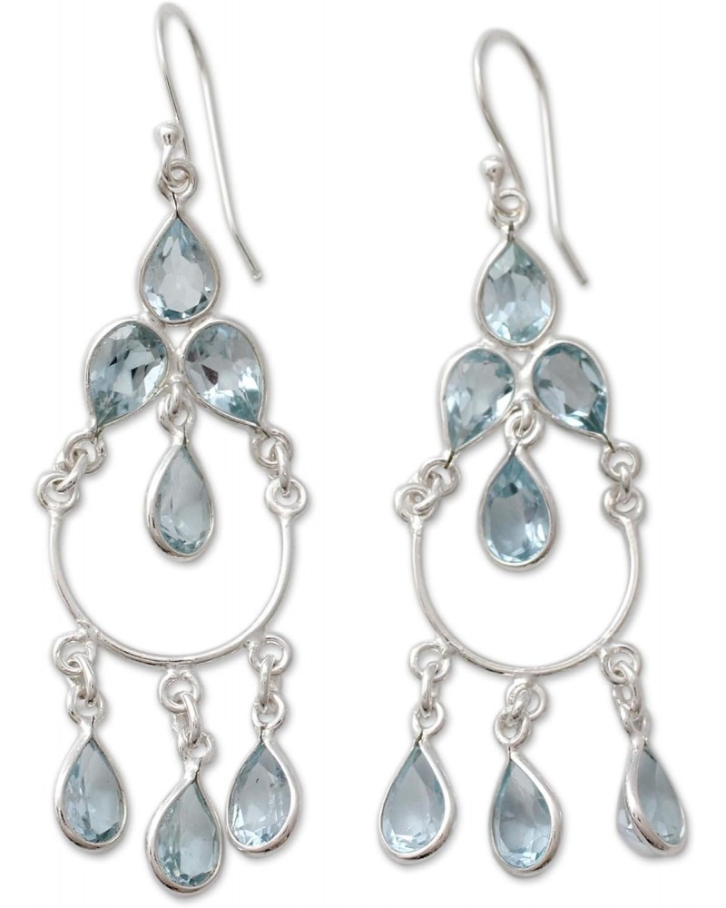 Handcrafted .925 Sterling Silver Blue Topaz Chandelier Earrings India Serenity Birthstone [2.6 in L x 0.8 in W x 0.2 in D] 'A...