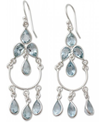 Handcrafted .925 Sterling Silver Blue Topaz Chandelier Earrings India Serenity Birthstone [2.6 in L x 0.8 in W x 0.2 in D] 'A...