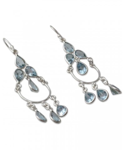 Handcrafted .925 Sterling Silver Blue Topaz Chandelier Earrings India Serenity Birthstone [2.6 in L x 0.8 in W x 0.2 in D] 'A...