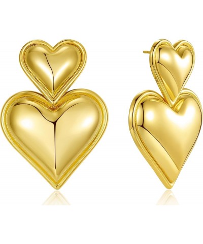 Bubble Heart Earrings | Double Hearts Drop Earrings | Puffy Heart Charm Dangle Earrings Gold $14.26 Earrings