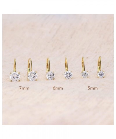 Sterling Silver Solitaire Round Cubic Zirconia CZ Anniversary Leverback Dangle Drop Earrings for Women, Yellow Gold Flashed 6...