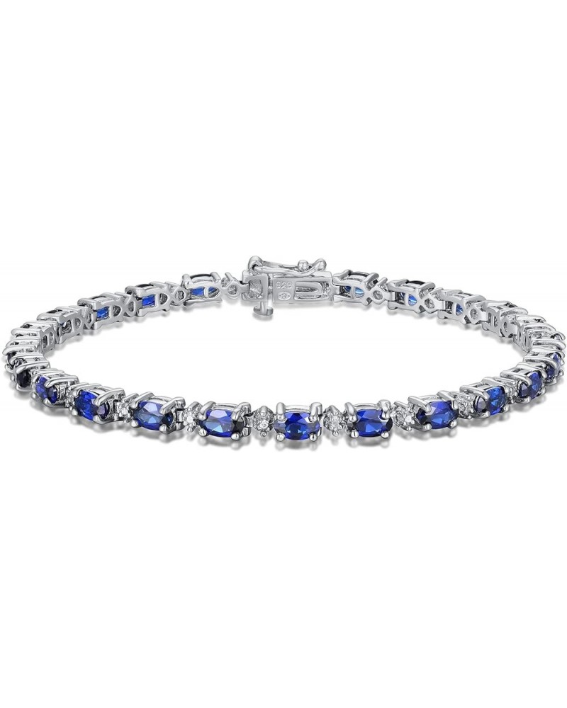 Tennis Bracelet for Women, Diamonds and Oval Gemstones, Birthstone Colors, Pure 925 Sterling Silver with Secure Locking Clasp...