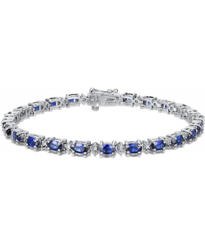 Tennis Bracelet for Women, Diamonds and Oval Gemstones, Birthstone Colors, Pure 925 Sterling Silver with Secure Locking Clasp...