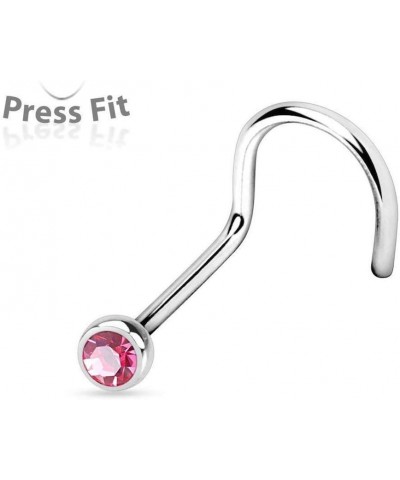 Press Fit Gem Ball 316L Surgical Steel Nose Screw Rings Size: 20GA, Ball Size: 2mm, Pink $9.11 Body Jewelry