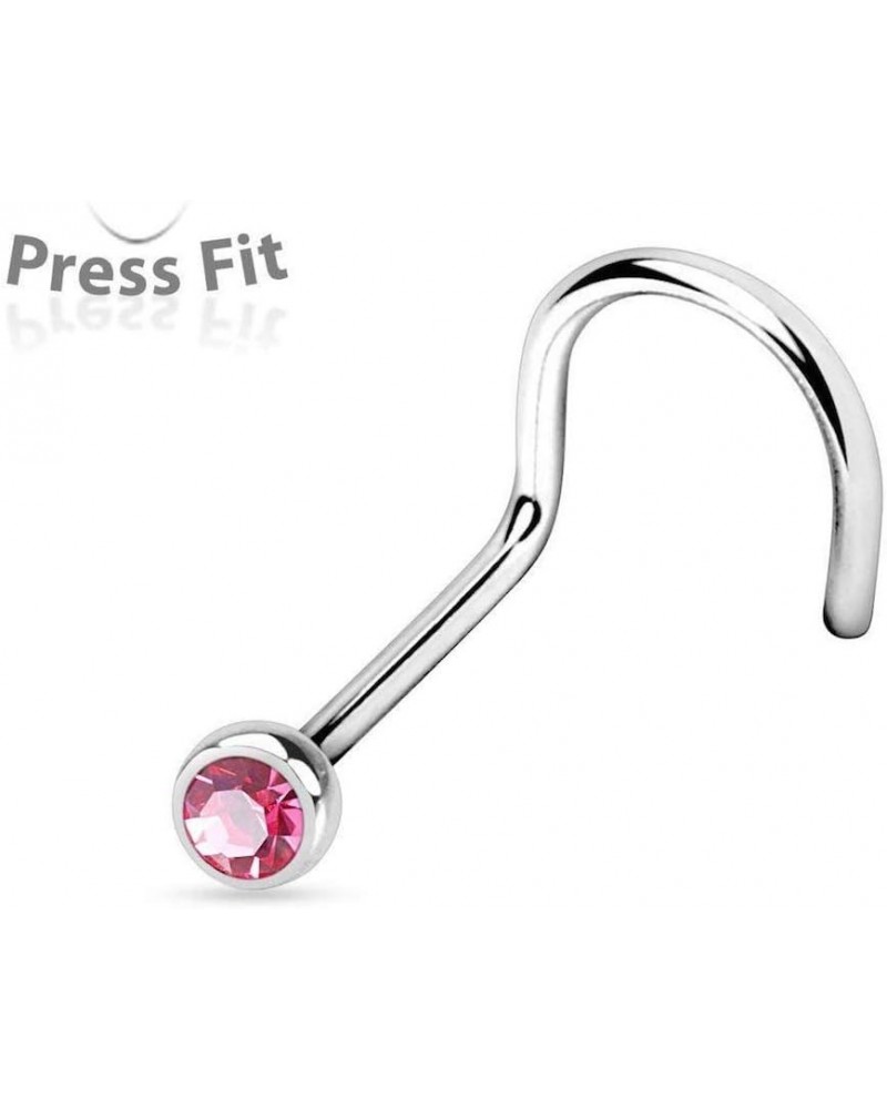 Press Fit Gem Ball 316L Surgical Steel Nose Screw Rings Size: 20GA, Ball Size: 2mm, Pink $9.11 Body Jewelry