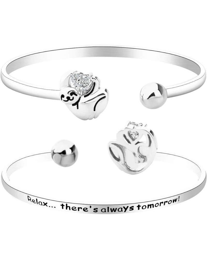 Sloth Charm Bracelet Sloth Gifts Lazy Bracelet Relax There's Always Tomorrow Gifts for Women Silver $10.26 Bracelets