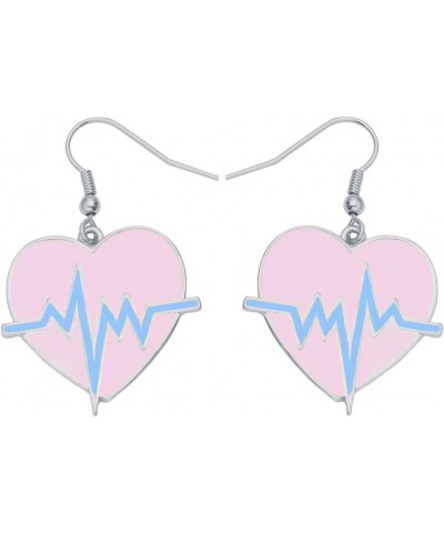 Pink EKG Heartbeat Heart Dangle Earrings for Doctor Nurse Silver $11.26 Earrings