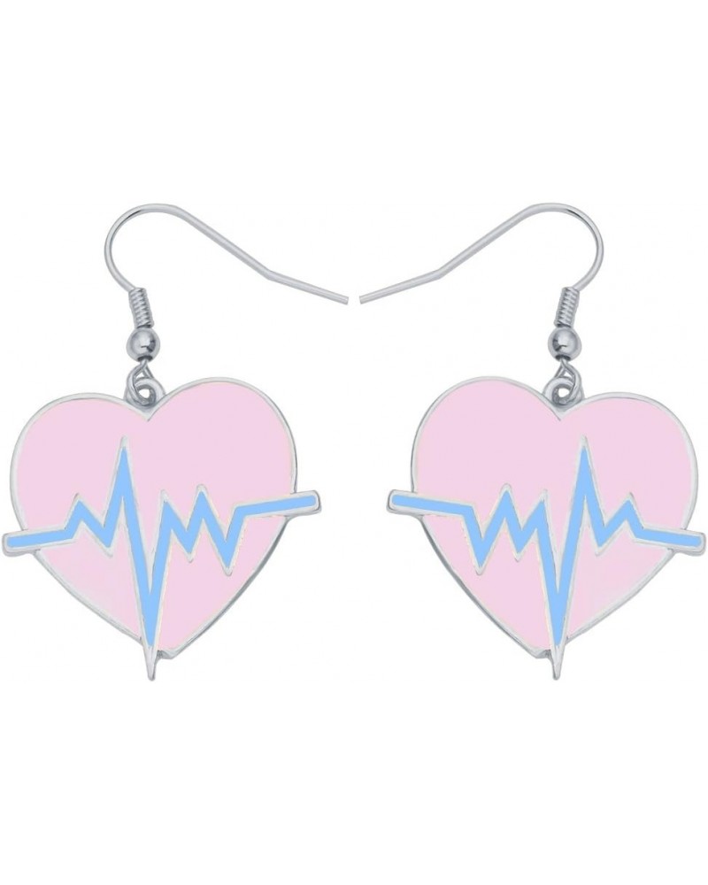 Pink EKG Heartbeat Heart Dangle Earrings for Doctor Nurse Silver $11.26 Earrings