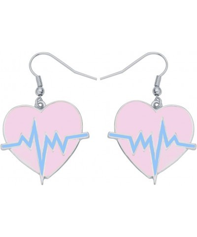 Pink EKG Heartbeat Heart Dangle Earrings for Doctor Nurse Silver $11.26 Earrings