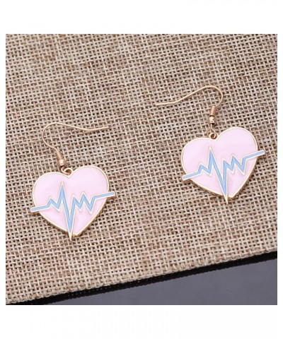 Pink EKG Heartbeat Heart Dangle Earrings for Doctor Nurse Silver $11.26 Earrings